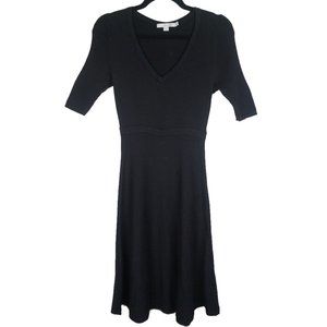 Boden Merino Cotton Black 3/4 Sleeve V Neck Dress